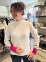 VILAGALLO Pull ecru, pink & navy