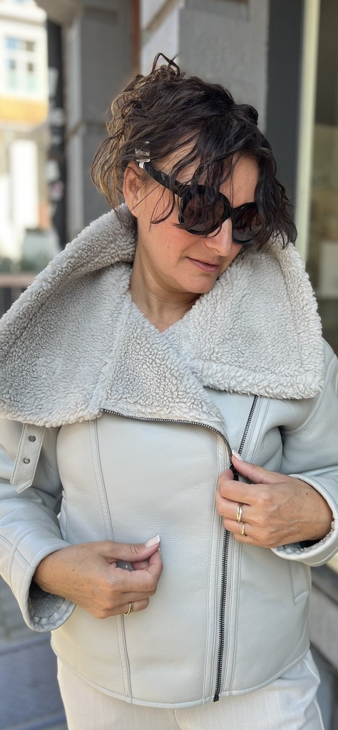 YAYA Faux leather lammy jacket with big collar