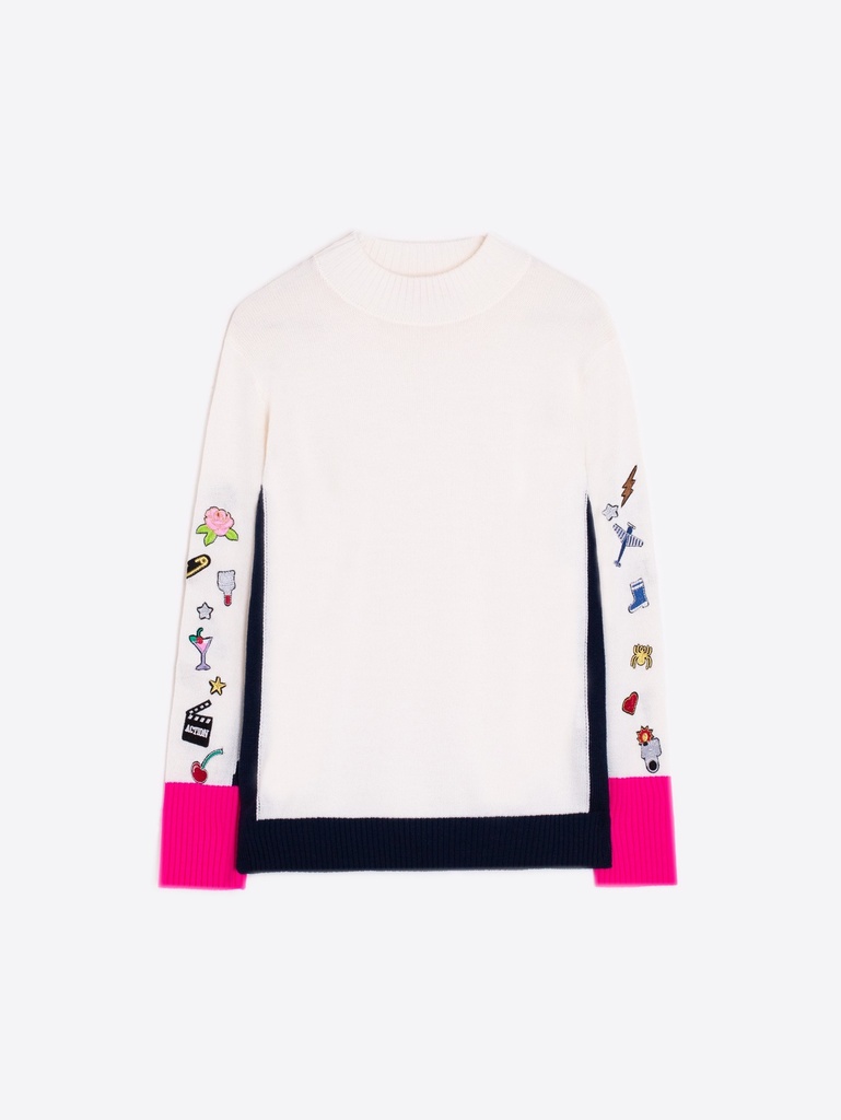 VILAGALLO Pull ecru, pink & navy