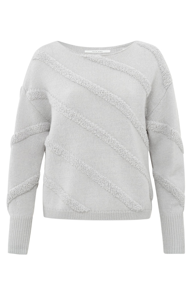 YAYA Diagonal boucle stripe sweater ls