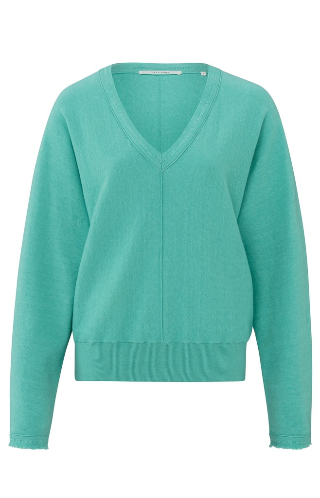 YAYA Pull doux avec col en V manches chauve-souris