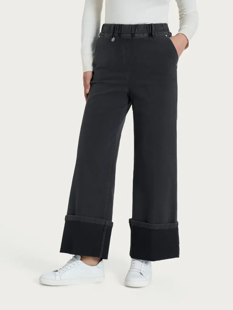 RAGNO SUPER DENIM PANTS PALAZZO WITH POCKETS / NERO DO79PA (02)