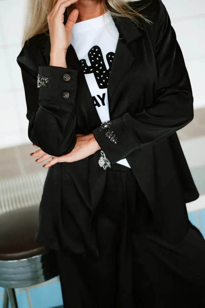 LES BLONDINETTES Blazer fluide strass poignet Black (XS)