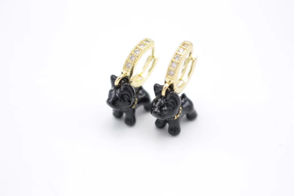 [X12-01] LES BLONDINETTES Boucles d'oreilles Bulldog noir