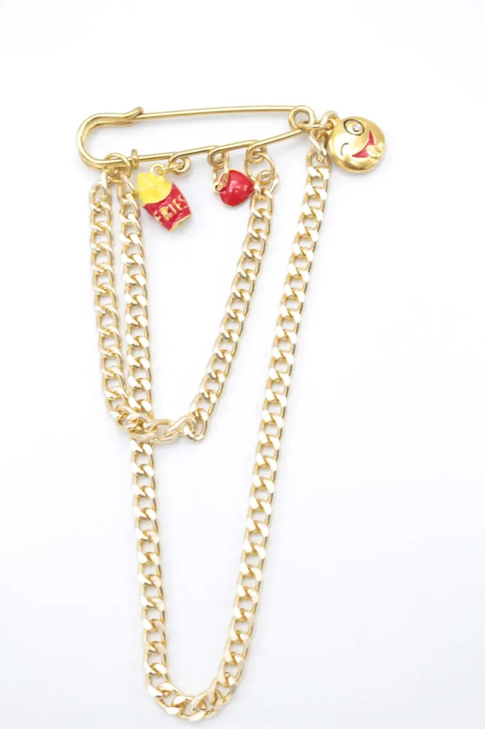 [x12-3-04] LES BLONDINETTES Broche chaines or cornet de frites