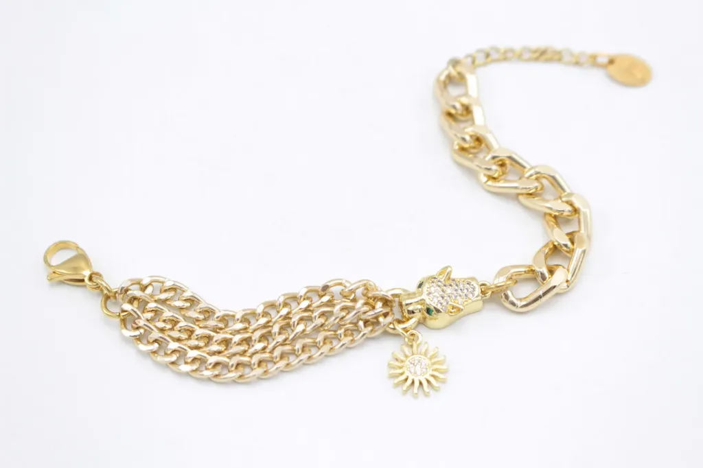 [x12-6-08] LES BLONDINETTES Bracelet chaine léopard strass