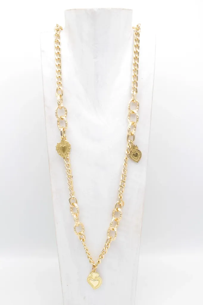 [x12-6-24] LES BLONDINETTES collier chaine coeurs mexicains