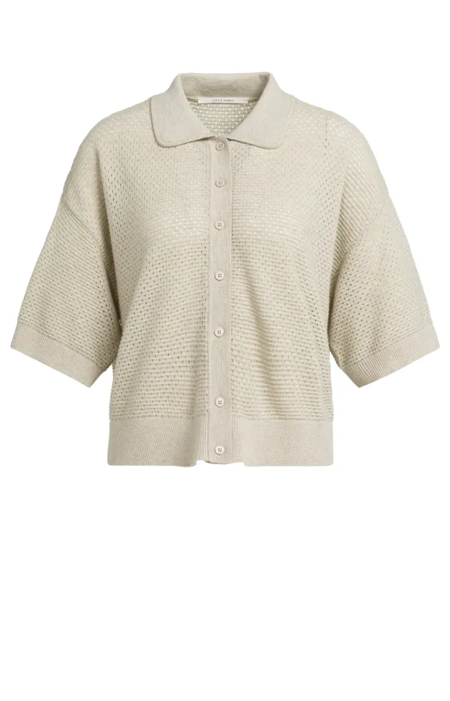 YAYA Cardigan en maille ajourée avec col et manches courtes 01-010169-608